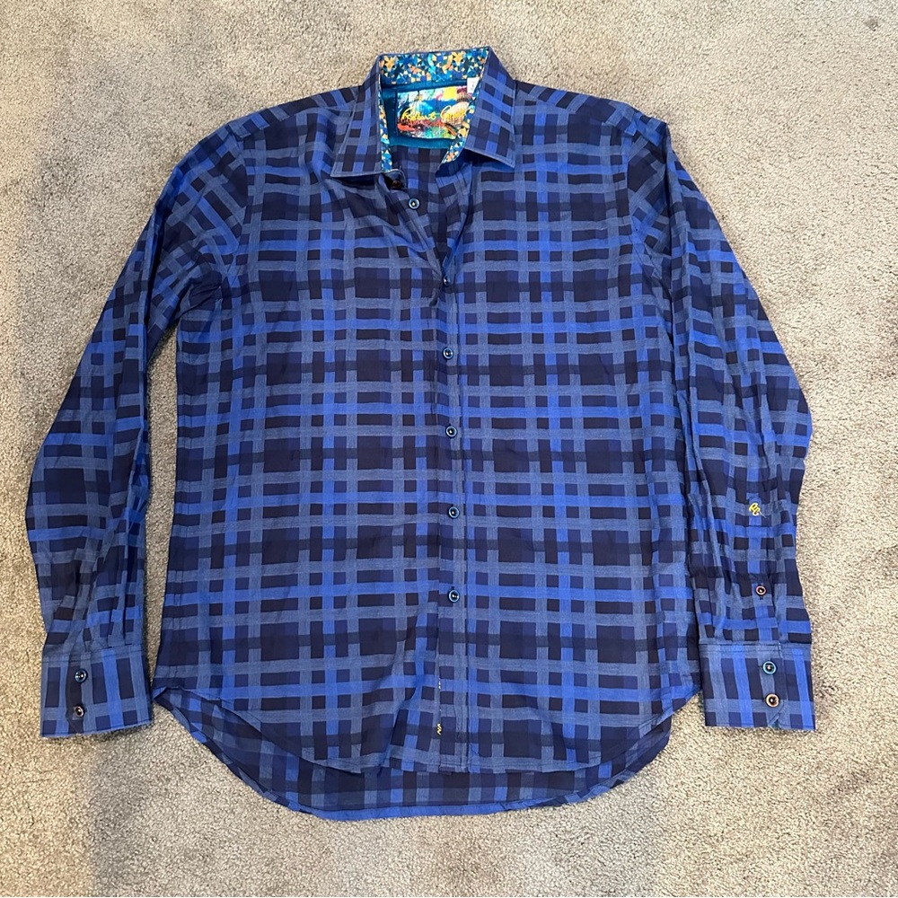 Robert Graham Long Sleeve Shirt Size Large. Navy plaid Button Down Dress